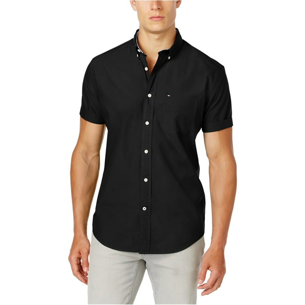 Tommy Hilfiger - Tommy Hilfiger Mens Maxwell SS Button Up Shirt, black, LT - Walmart.com 