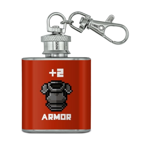 8-Bit Pixel Retro Plus Two Armor Gamer Game Stainless Steel 1oz Mini Flask Key Chain