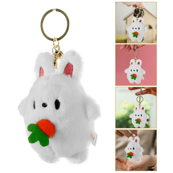 EXHUMKY White Fuzzy Bunny Keychain Plush Pile Soft Cute Charm Accessory 1 Piece
