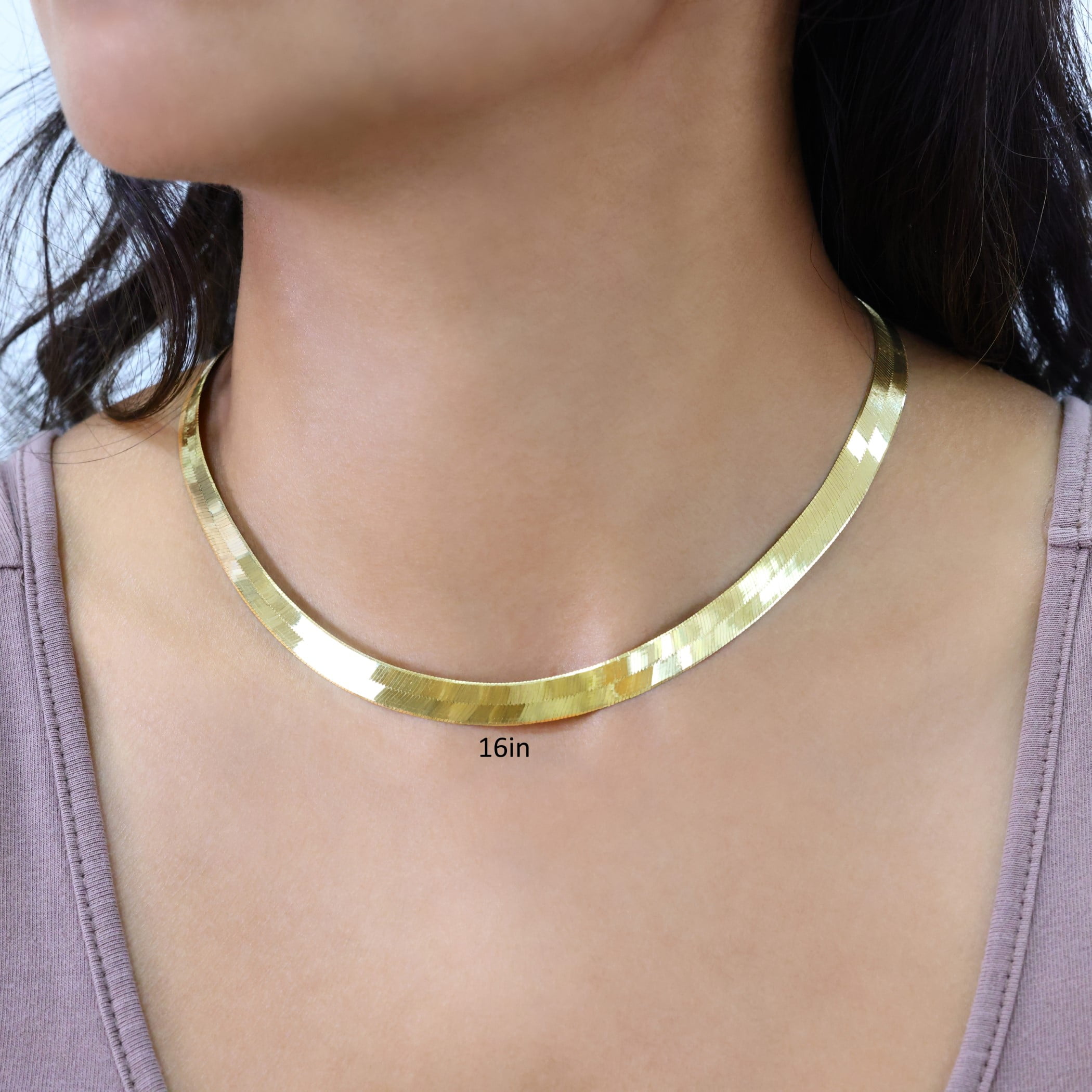 Nuragold 10k Real Yellow Gold Solid Herringbone Flexible 8mm Chain Necklace (16"-24") Italian Jewelry for Men & Women