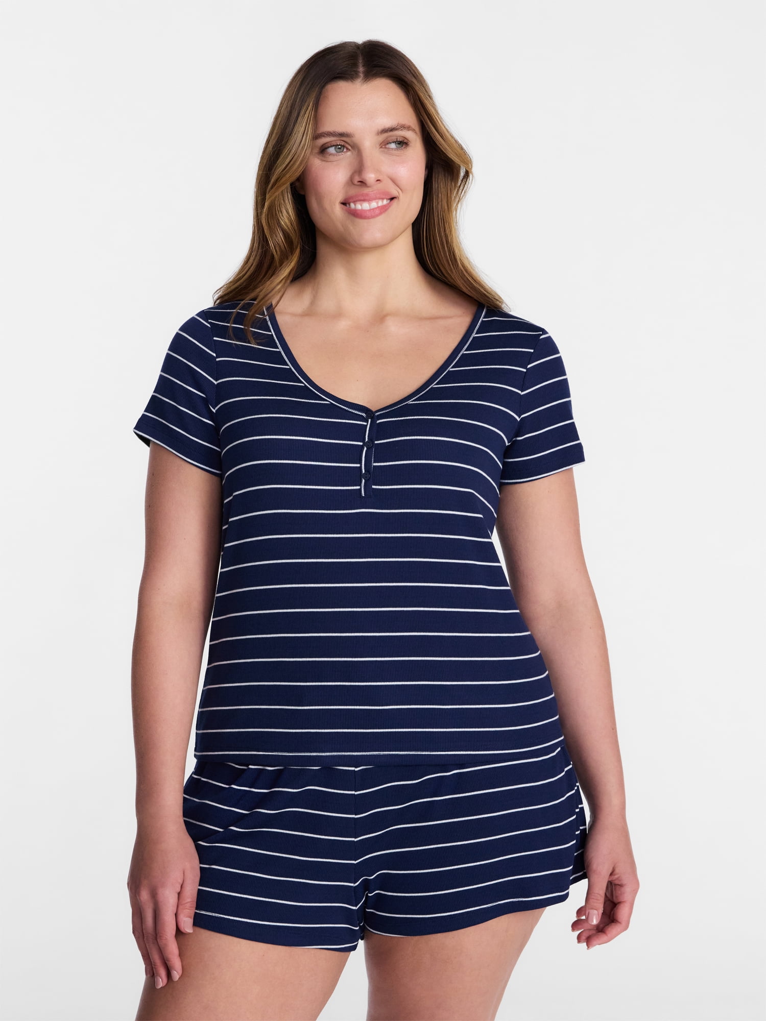 Joyspun Women’s Modal Blend Ribbed Henley Sleep Top, Sizes XS-3X