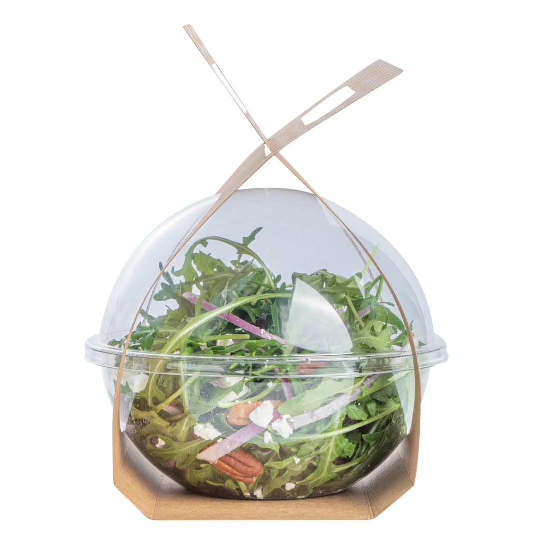 Thermo Tek Kraft Paper Sphere Salad Container Carrier - Fits 21 oz - 50  count box