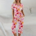 thumbnail image 2 of Garbnen Valentine Pajamas for Women Set V Neck Short Sleeve Sleepwear Capri Pants Heart Print 2 Piece Womens Pajama Set with Pockets, 2 of 7