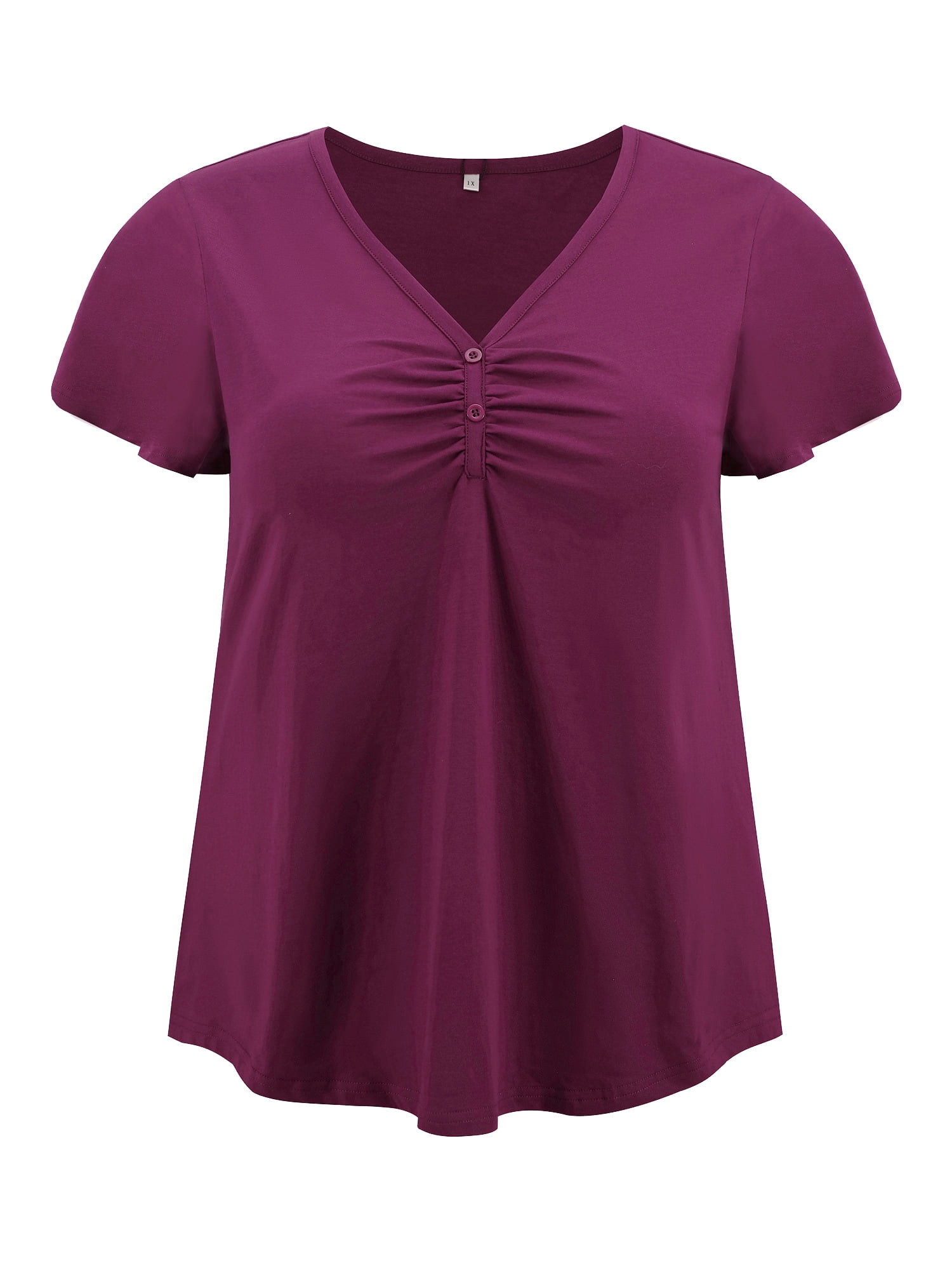DARING DIVA Women's Plus Flutter Sleeve V Neck Blouse 1X Purple