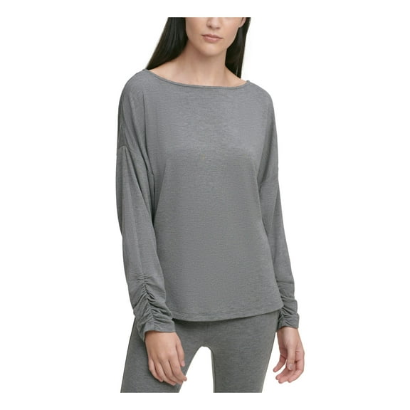 DKNY Womens Solid Pullover Blouse, Grey, Large