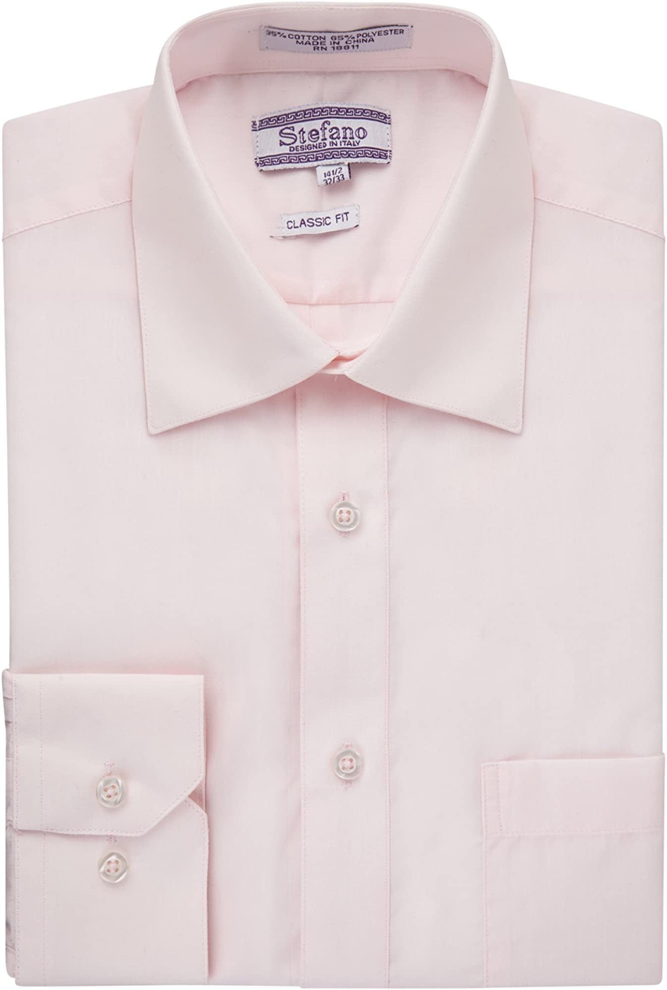 Stefano Mens Classic Fit Convertible Cuffs Solid Dress Shirt | Walmart ...