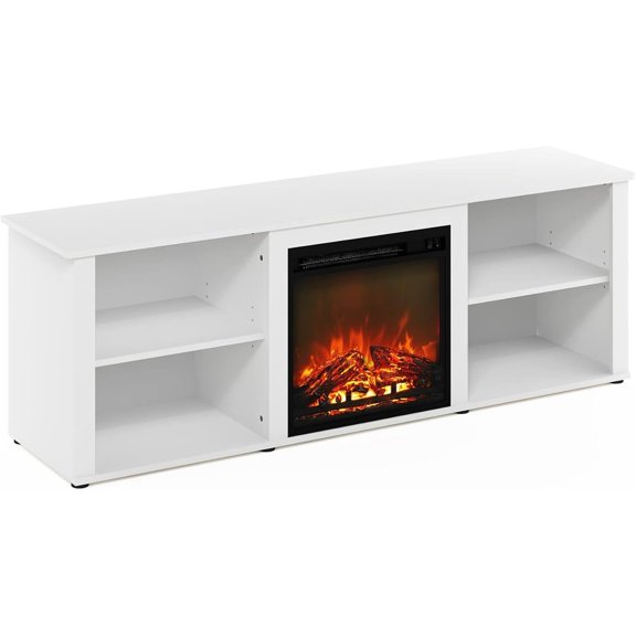 Timeless Tradition TV Stand with Decorative Electric Fireplace , Entertainment Center for TVs, Modern Shelved Storage TV Stand