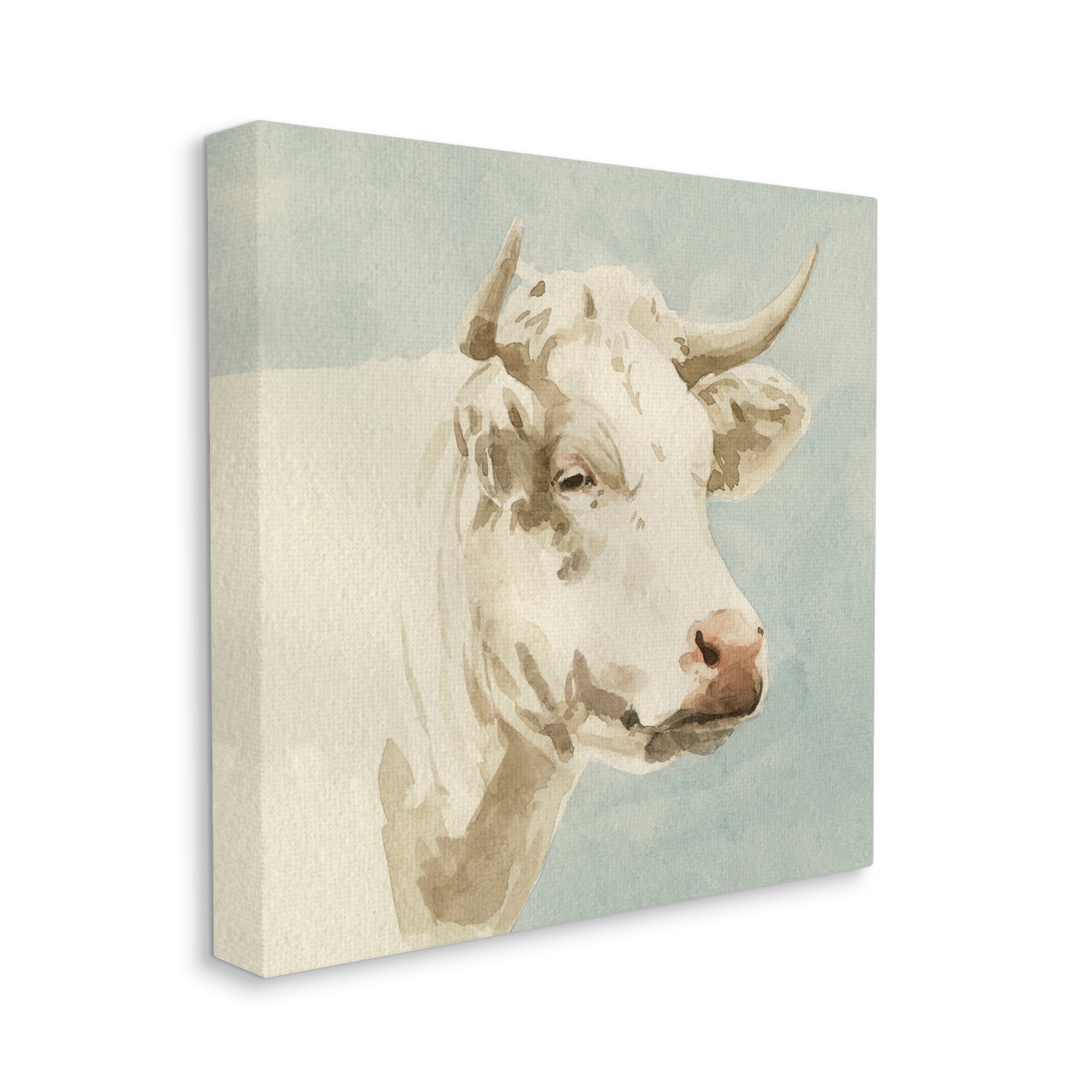 Stupell Industries White Cow Watercolor Animals & Insects Painting Gallery Wrapped Canvas Print Wall Art, 24 x 24
