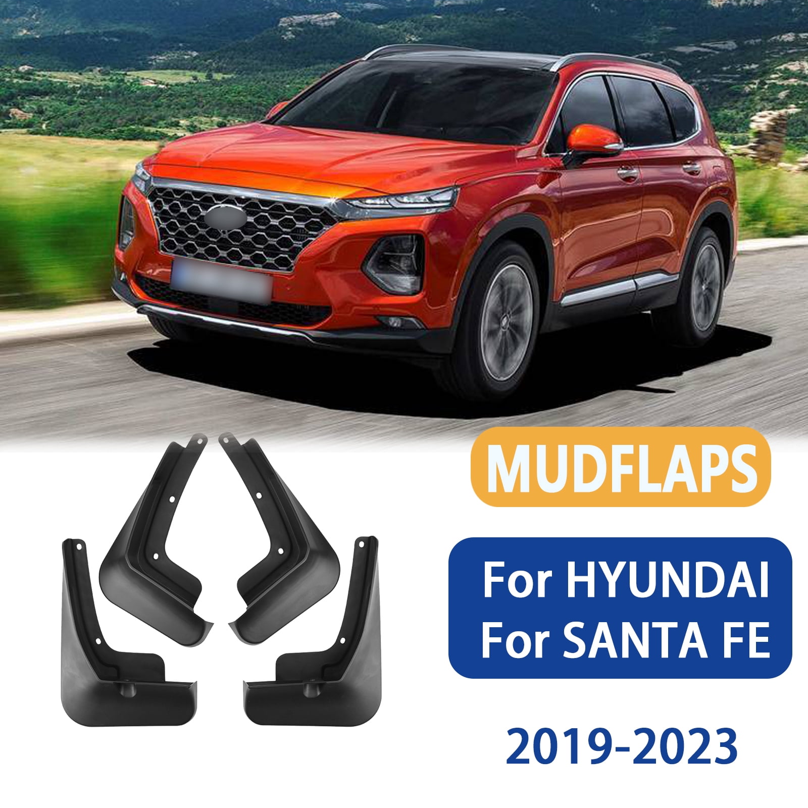 Set Of 4 Mud Flaps For Hyundai Santa Fe 2019 2020 2021 2022 2023 Accessories, No Drilling Mudguards For Car Tire Protector, Front And Rear Splash Guards -black