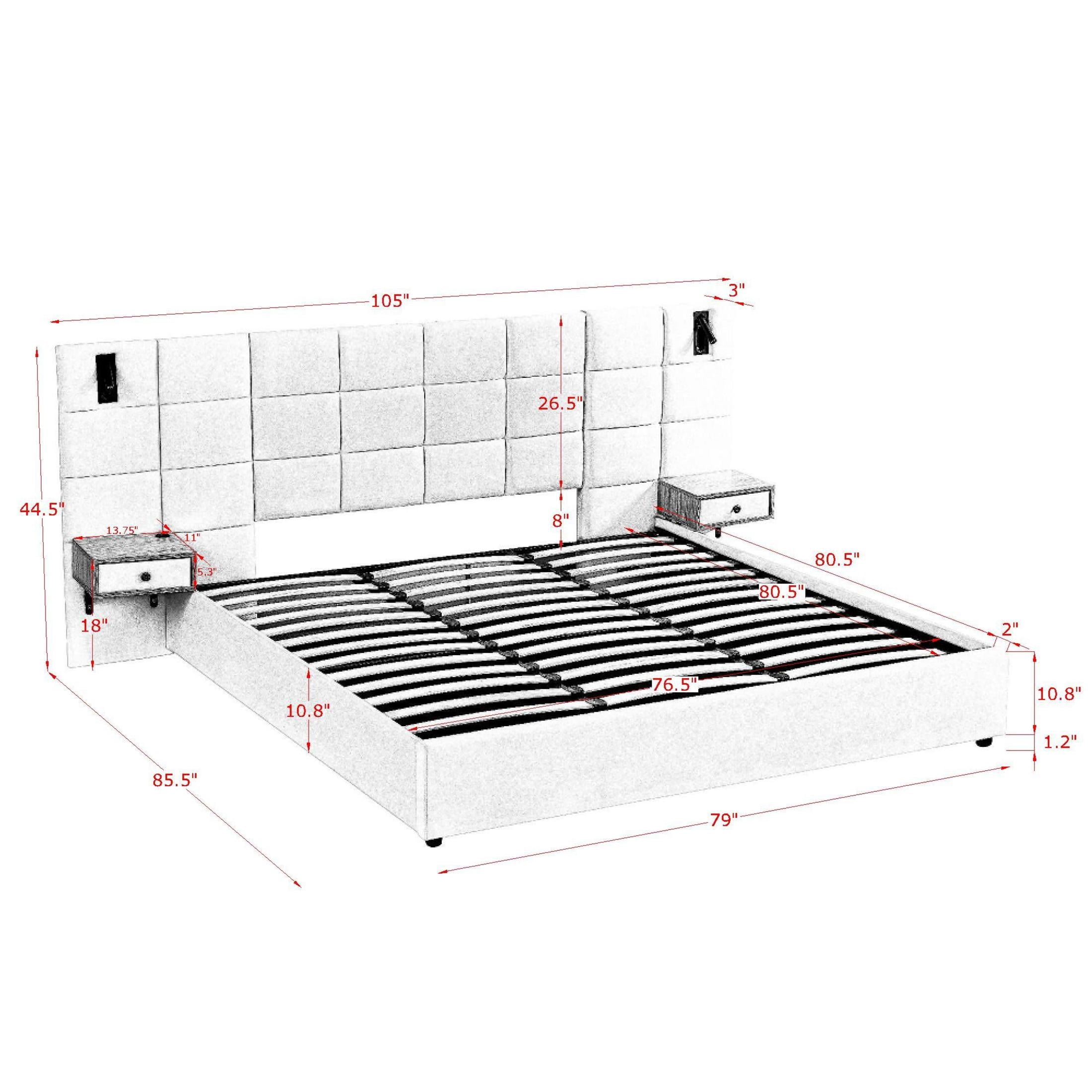 Noble House Derwin King-Size Velvet Storage Bed, Hydraulic Platform Bed Frame with Reading Lamps and USB Port, Black