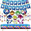 AWESMR 39 Pieces Baby Shark Theme Birthday Party Supplies and Decorations with 30 Pieces Baby Shark Swirl Decorations 1 Piece Baby Shark Birthday Banner 7 Pieces Shark F Helium Balloons 1 P