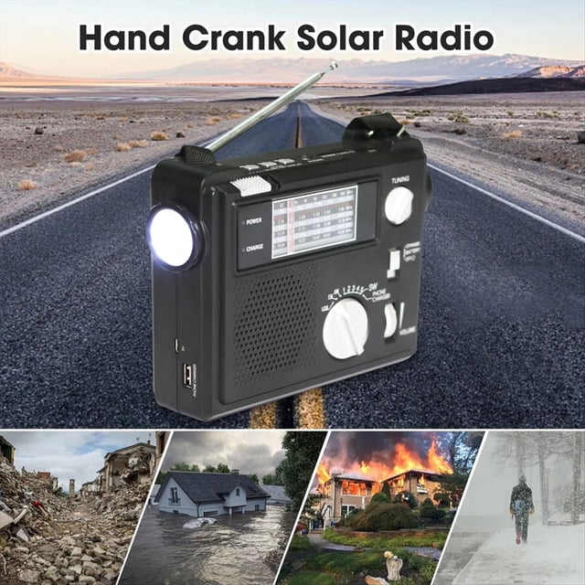 Emergency Radio Portable Emergency Radio Weather Alert Radio with Cellphone Charging Hand Crank & Battery Operated