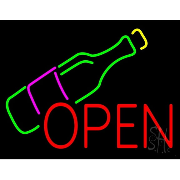 Open Wine Glass LED Neon Sign 24 x 31 - inches, Clear Edge Cut Acrylic Backing, with Dimmer - Bright and Premium built indoor LED Neon Sign for Bar decor.