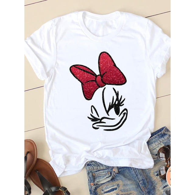 Disney Cartoon Tee Shirt Mickey Mouse Women Short Sleeve Summer Spring Print Clothing Casual Fashion Graphic T-shirtsXXL Gao Jinjia LED