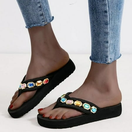

〖Yilirongyumm〗 Black 38 Sandals Women Ladies Flip Flops No Positioning Color Rhinestone Flip Flops Flip Flops Fashion Beach Flip Flops Sandals
