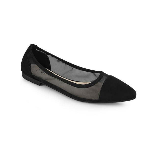 BLISSFUL STEP Chaussures Plates en Maille à Enfiler à Bout Pointu pour Femmes Noir 9