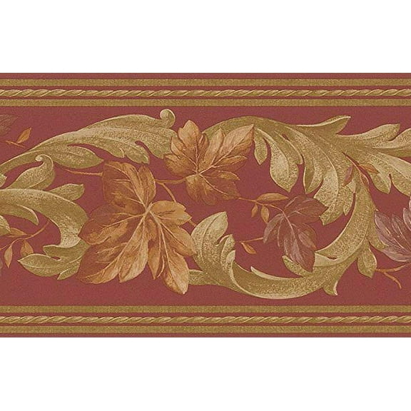 879716 Satin Leaf Scroll Trail Wallpaper Border 71b06623
