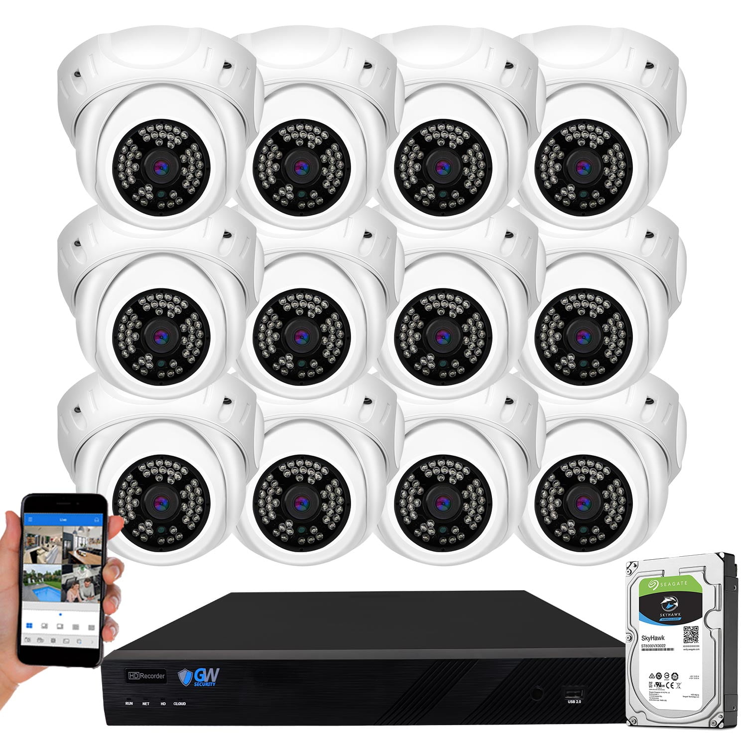 GW Security 16 Channel 4K NVR 5MP AI Human Detection PoE Surveillance