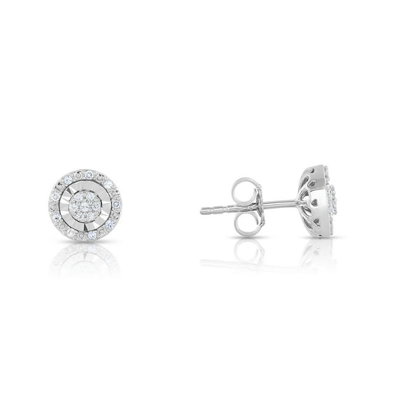 Natalia Drake 1/7 Cttw Diamond Stud Earrings for Women in Rhodium Plated Sterling Silver Cartilage Small Halo Miracle Plate Earring for Second Hole Piercing