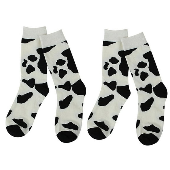 MUSEYA Multi Color Cow Pattern Long Tube Socks for Girls and Women's Cotton Comfortable Wear 2 Pairs