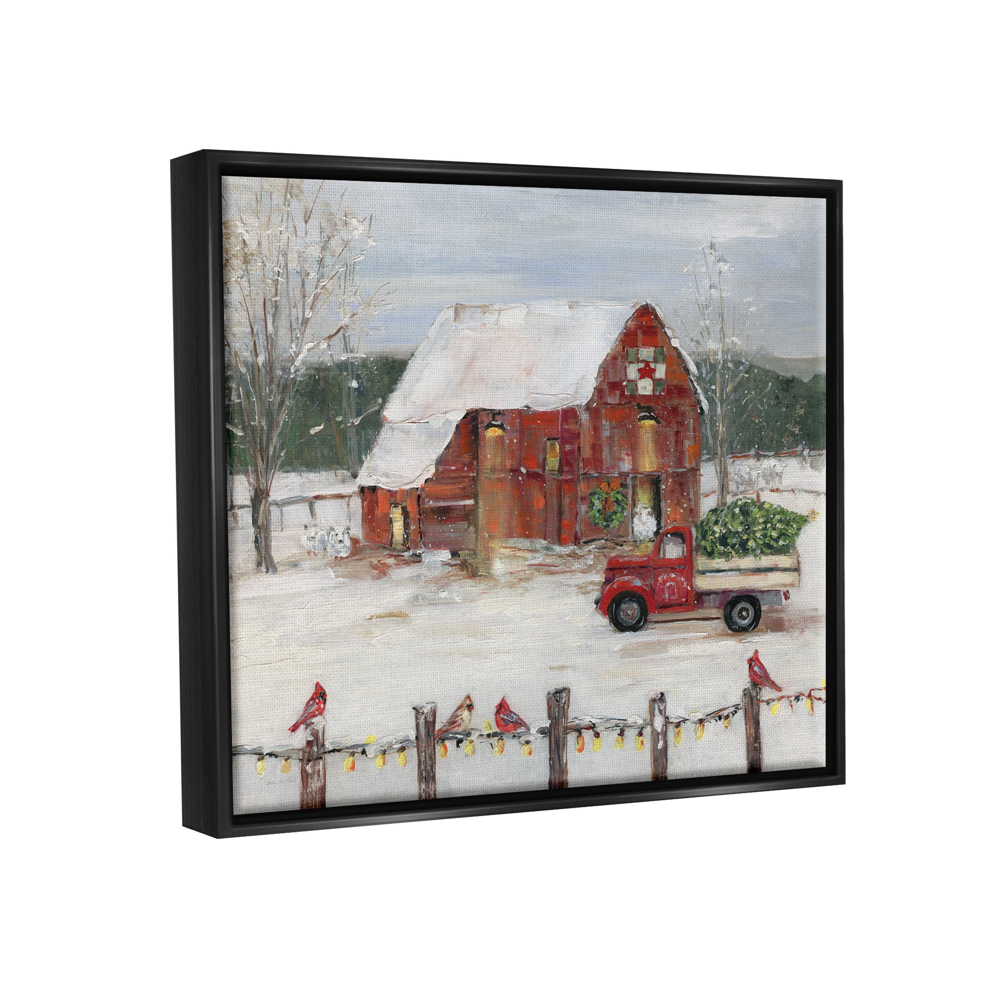 Stupell Industries Holiday Barn Winter Scene Holiday Painting Black Floater Framed Art Print Wall Art