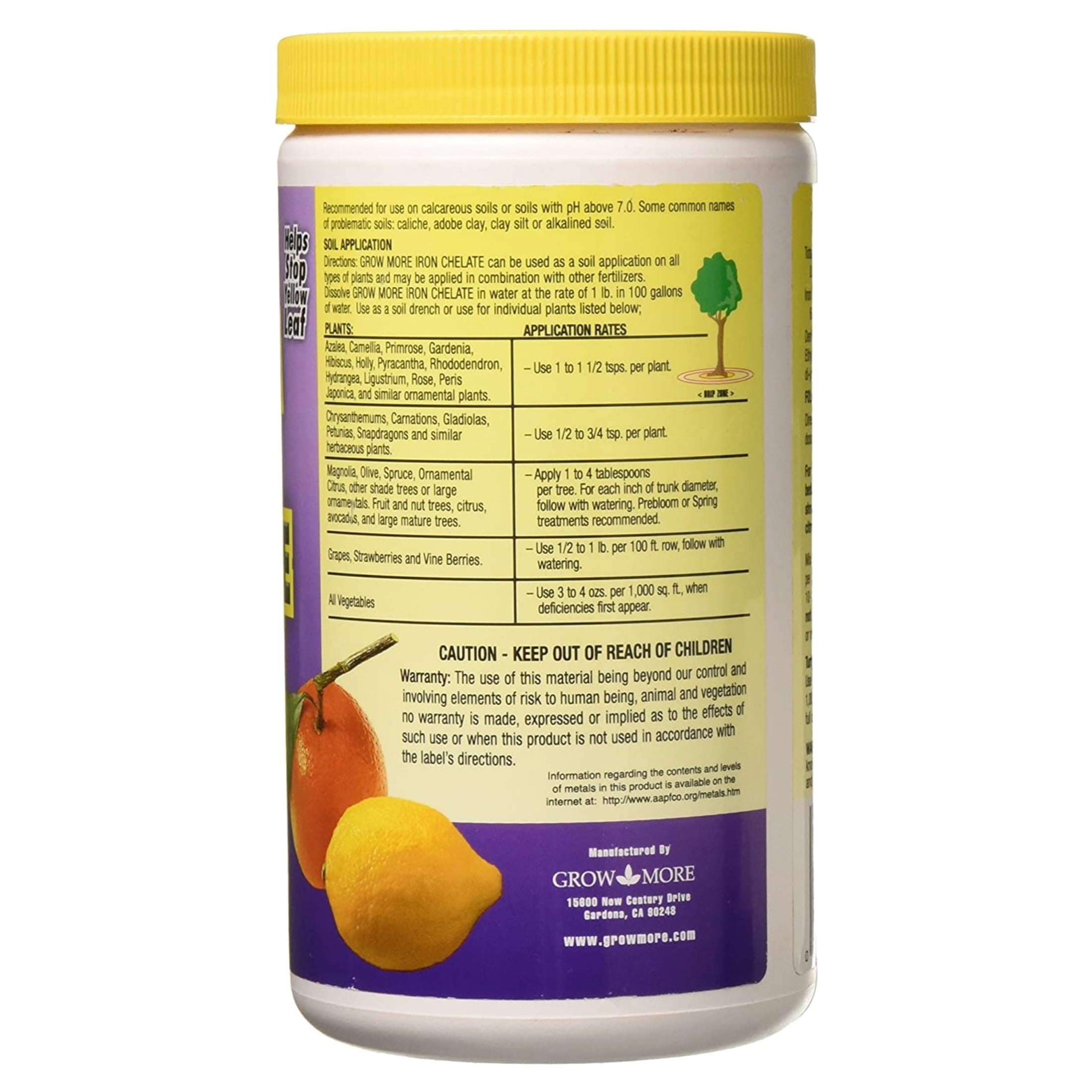 Grow More 0.2-0-0 EDDHA Iron Chelate for Greener Plants on Soils with pH Above 7-1lb of Water Soluble Chelated Iron for Plants - 6% Iron Supplement