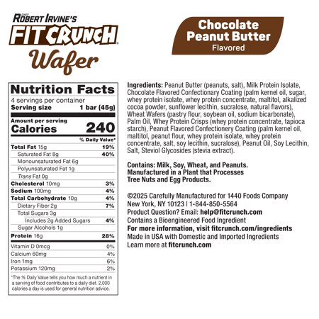 FITCRUNCH WAFER PROTEIN BAR, CHOCOLATE PEANUT BUTTER, 16G, 1.59 OZ, 4 COUNT