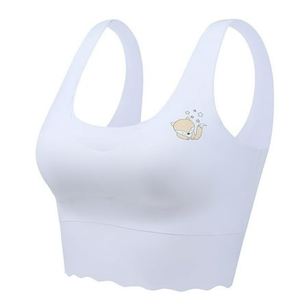 Girls Bras Seamless Bra Cute Printed Padded Sports Bra Longline Running Summer Cooling Cami Bralette Tank Top  White  M