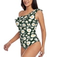 thumbnail image 2 of Gaeub White Daisies and Bee Women's One Shoulder Ruffle Tummy Control Swimwear for Swimming Surfing Beach Party - Medium, 2 of 8