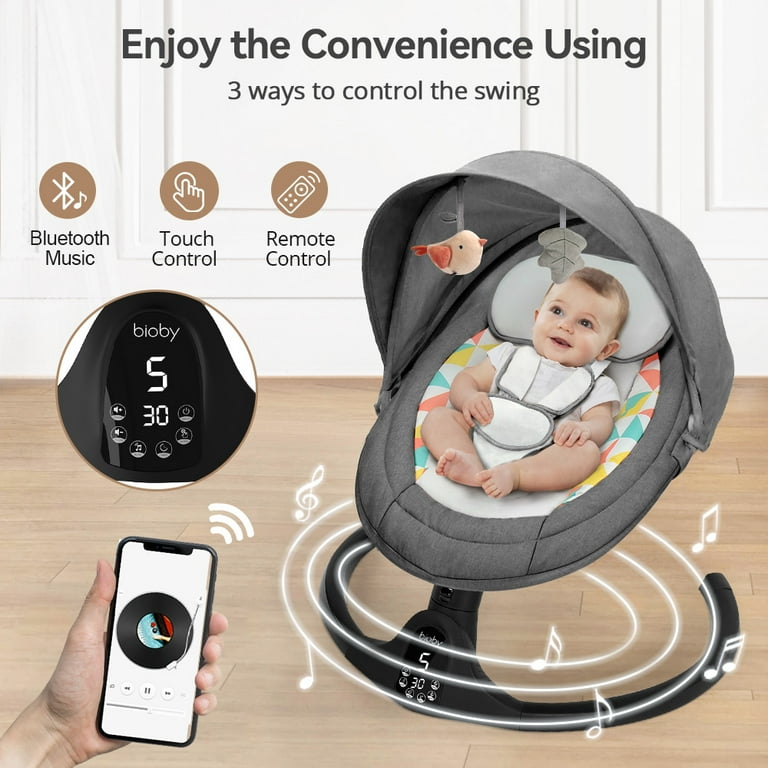 Electric Baby Swing Chair for Infants Unisex with Remote Control Bluetooth Music Touch Panel Black Walmart