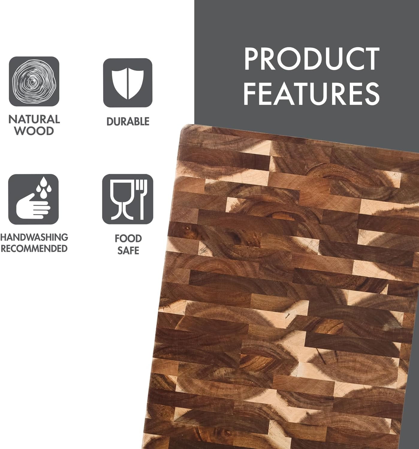 Dexas Acacia End Grain Reversible Butcher Block Cutting Board – 11.8" x 16.14" | Heavy-Duty Wood Chopping Board with Recessed Finger Grips