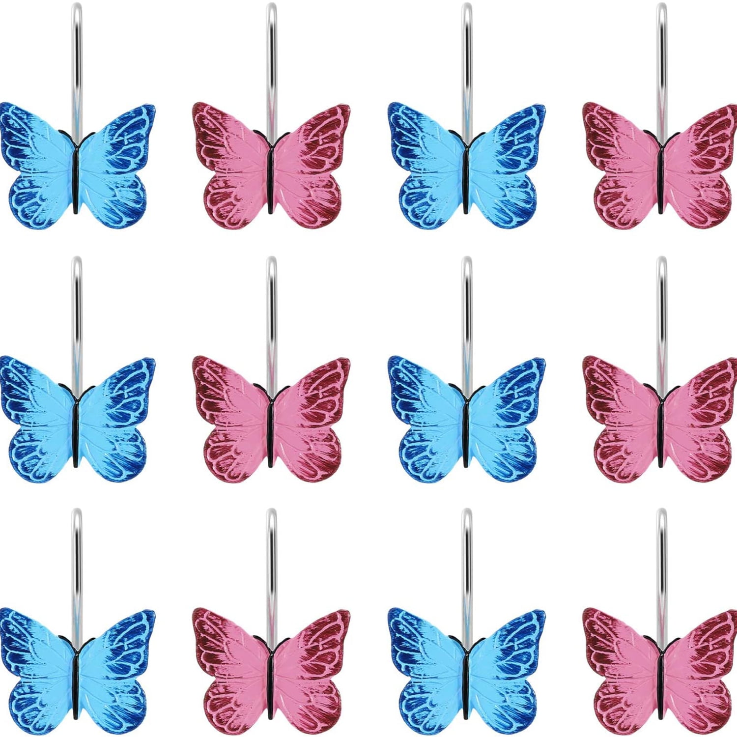 Agptek 12pcs Butterfly Shower Curtain Resin Hooks for Bathroom Decorative