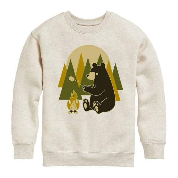 Instant Message - Bear Roasting Marshmallows - Toddler & Youth Crewneck Fleece Sweatshirt