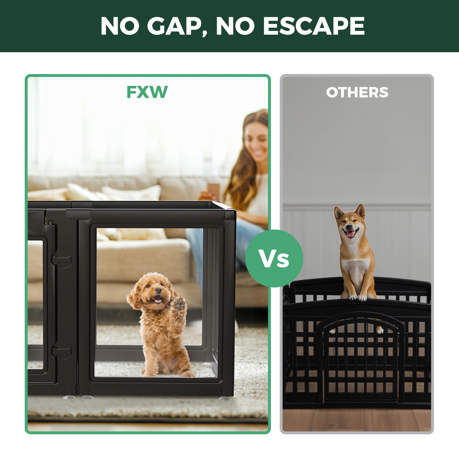 FXW AuraSpace Acrylic Indoor Dog Playpen for Puppies and Small Dogs, 24 Inch, 16 Panels, Black