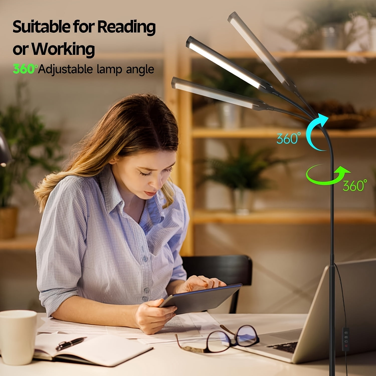Floor Lamp, LED Floor Lamps for Living Room, Stepless Adjust Color Temperatures & Brightness Standing Lamp with Touch Control Tall Lamps Adjustable Gooseneck Reading Floor Lamp (Black)
