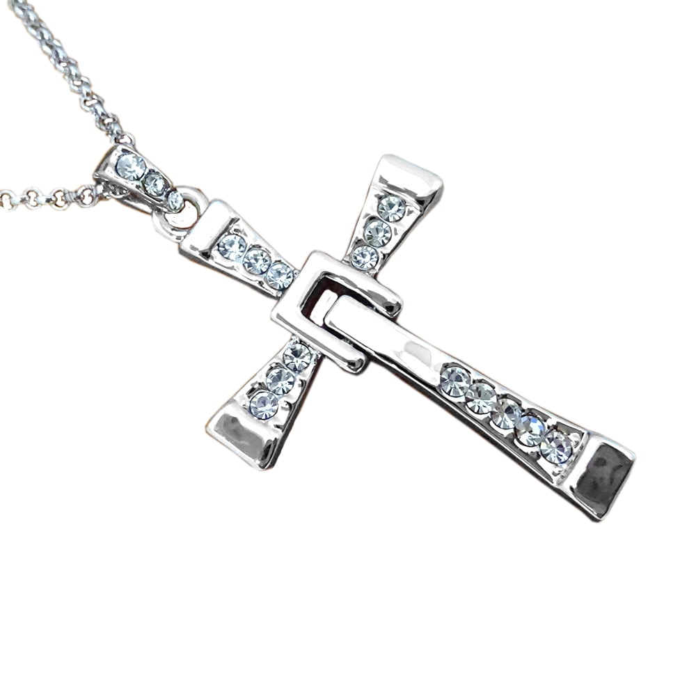 Rhinestone Cross Necklace 18K White GP Channel Set Pendant NEW