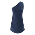 thumbnail image 4 of Summer Dresses for Women Casual Short Sleeve Linen Solid Color One Shoulder Slim Temperament Dress, 4 of 4