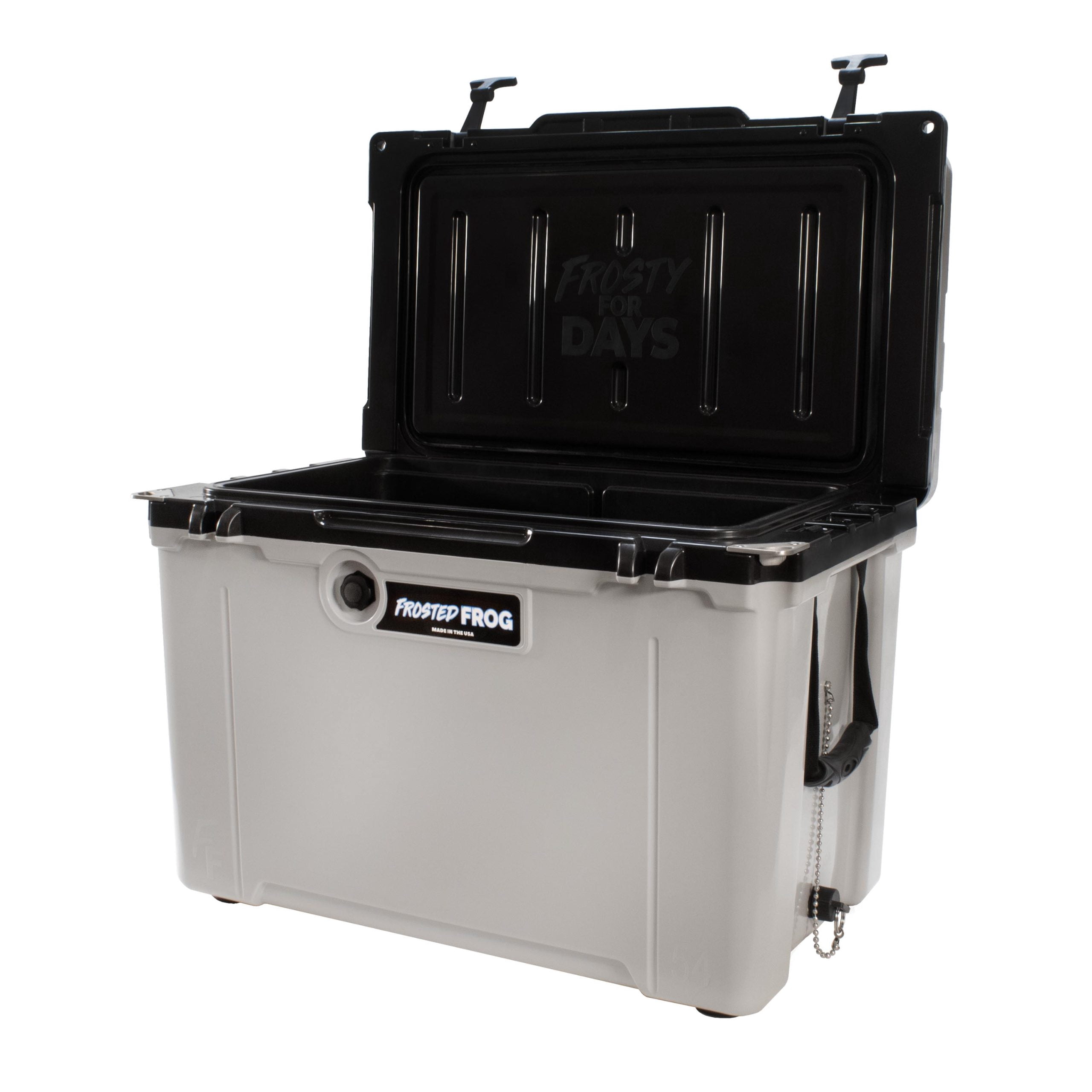 USA MADE Frosted Frog 54QT Gray and Black Cooler Hyper-Light Ice Chest with LED Light