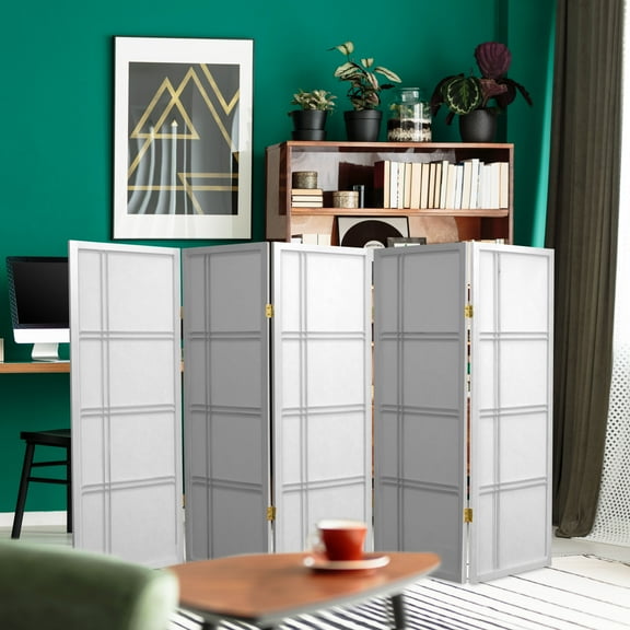 4 ft. Tall Japanese Design Double Cross Lattice Screen - White - 5 Panels