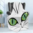 thumbnail image 4 of Eye Soft Flannel Fleece Throw Blanket, Face of an Siberian Cat Green Eyes and Whiskers Watchful Animal, Cozy Plush for Indoor and Outdoor Use, 50" x 60", Yellow Green Grey Black, by Ambesonne, 4 of 5