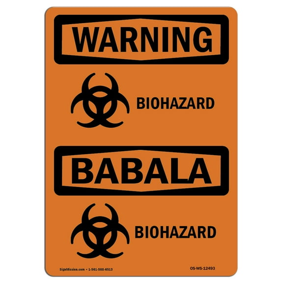 OSHA WARNING Sign - Biohazard Bilingual | Plastic Sign | Protect Your Business, Construction Site, Warehouse & Shop Area | Made in the USA