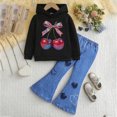 thumbnail image 2 of Little Girl 2Pcs Fall Outfits 24 Months 2T 3T 4T 5T 6T 7T Long Sleeve Floral Print Pullover Tops + Flare Pants Set Toddler Winter Clothes Set Watermelon Red Size 5-6 Years, 2 of 4