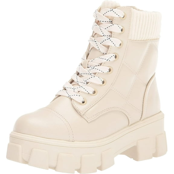 Circus by Sam Edelman Darren Ivory Lace Up Round Toe Chunky Lug Sole Ankle Boots (Ivory, 8.5)