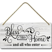 6x12 IN Vintage Bless This Home and All Who Enter Wall Sign,Rustic Farmhouse Home Signs Decor,Blessed Sign,Religious Housewarming Gifts