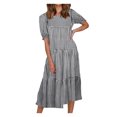 thumbnail image 1 of Pompotops Robe Sexy à Manches Bouffantes à Carreaux patchwork Ample pour Femmes, 1 of 7