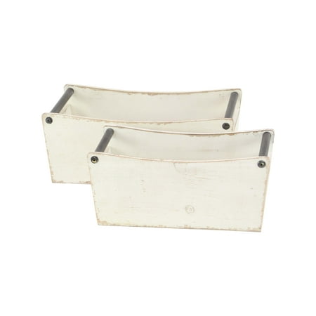 Decmode Farmhouse Fir Wood And Metal Crates With Handles  White - Set of 2