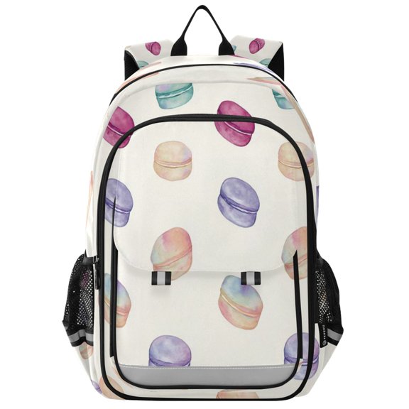School Backpack for Teens 17L Lightweight Bookbag with Reflective Strips Macaron Pattern