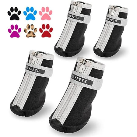 QUMY Dog Shoes for Small Dogs  Puppy Dog Boots & Paw Protectors for Winter Snowy Day  Summer Hot Pavement  Waterproof in Rainy Weather  Ourdoor Walking  Indoor Hardfloors Anti Slip Rubber Sole Black
