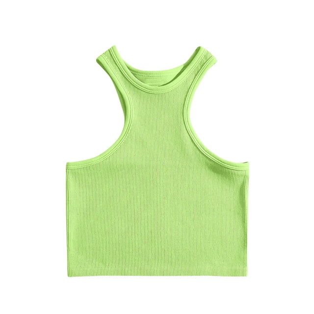 Timegard Womens Crop Tank Tops Crew Neck Ribbed Sleeveless Rackback Stretch Workout Running Yoga Tops