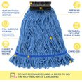 thumbnail image 2 of Large Heavy-Duty Commercial Mop Head Replacement – Screw-On Wet Industrial Cotton Looped String Refill with Built-in Tough Polypropylene Bristle Brush for Floor Cleaning (Blue 2 Pack), 2 of 5